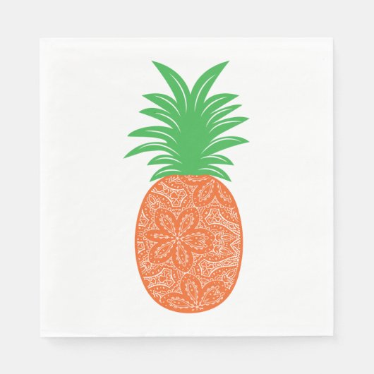 Serviette En Papier Paisley Ananas Orange Floral Tropical Mariage (Devant)