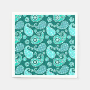 Serviette En Papier Paisley motif, Turquoise, Aqua et White