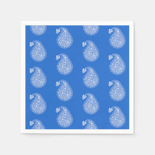 Serviette En Papier Paisley perse - blanc sur bleu cobalt