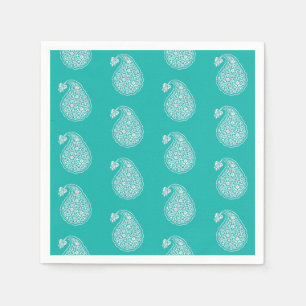 Serviette En Papier Paisley perse - blanc sur turquoise