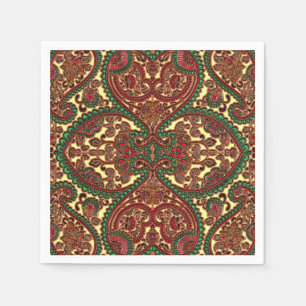 Serviette En Papier Paisley victorien motif élégant rouge vert or