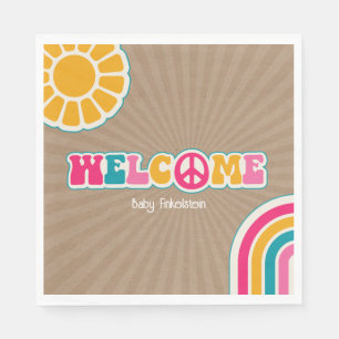 Serviette En Papier Paix Super Baby shower rose chaud Brown Hippie