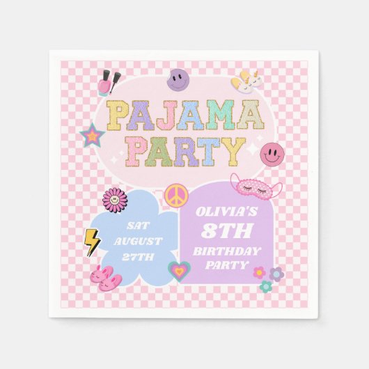 Serviette En Papier Pajama Party Preppy Varsity Patch Anniversaire (Devant)