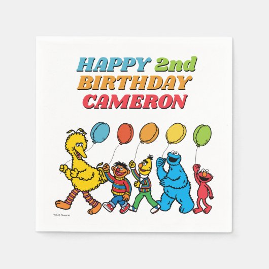 Serviette En Papier Pal de rue Sésame | Ballons d'anniversaire (Devant)