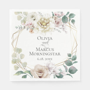 Serviette En Papier Pale Blush et ivoire Peonies