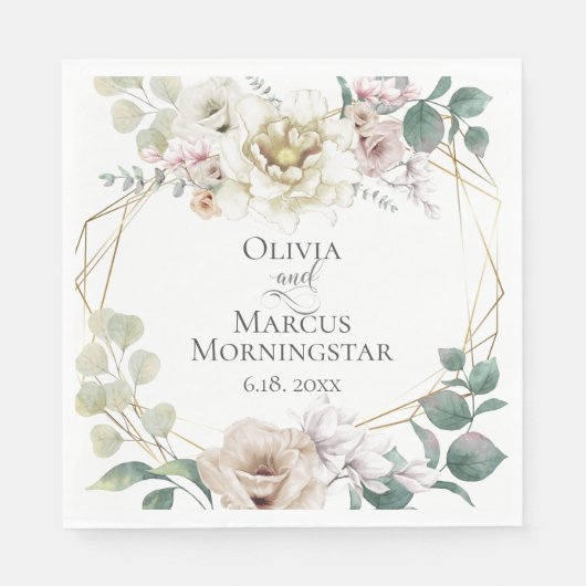 Serviette En Papier Pale Blush et ivoire Peonies (Devant)