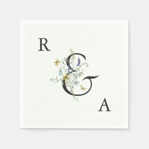 Serviette En Papier Pale Green Élégant Mariage Fleur sauvage Monogramm