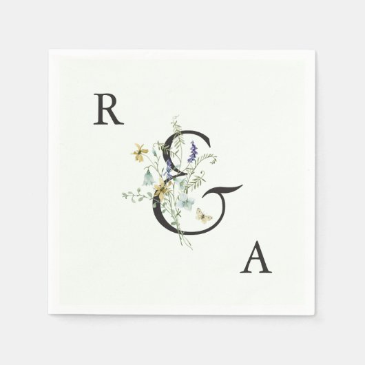 Serviette En Papier Pale Green Élégant Mariage Fleur sauvage Monogramm (Devant)