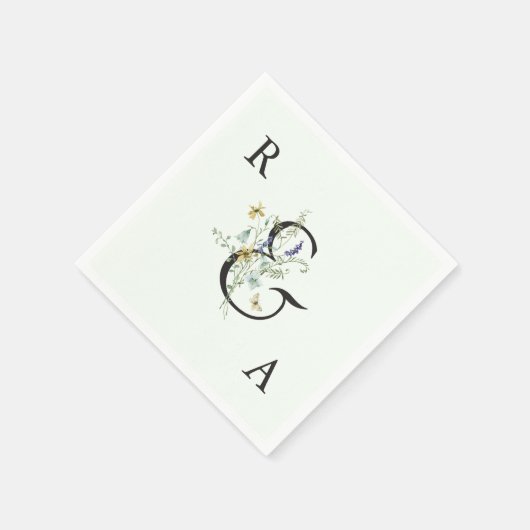 Serviette En Papier Pale Green Élégant Mariage Fleur sauvage Monogramm (Coin)
