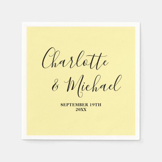 Serviette En Papier Pale Yellow Script Minimalist Wedding (Devant)