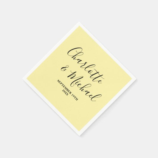 Serviette En Papier Pale Yellow Script Minimalist Wedding (Coin)