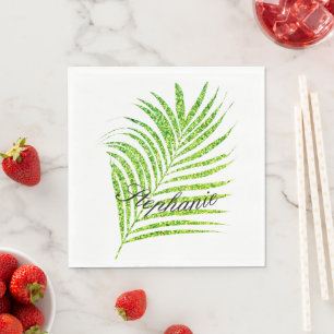 Serviette En Papier Palm Feuille Glitter Vert Personnalisé Nom Plutôt