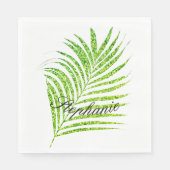 Serviette En Papier Palm Feuille Glitter Vert Personnalisé Nom Plutôt (Devant)