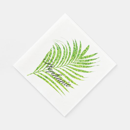 Serviette En Papier Palm Feuille Glitter Vert Personnalisé Nom Plutôt (Coin)