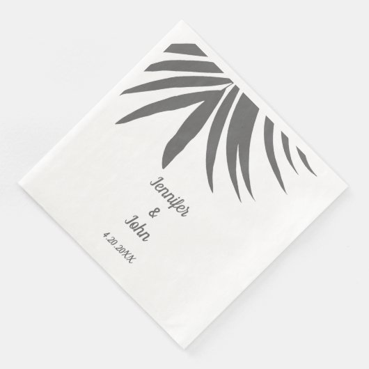 Serviette En Papier Palm Feuille gris blanc Personnalisé Mariage tropi (Coin)