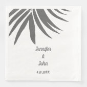 Serviette En Papier Palm Feuille gris blanc Personnalisé Mariage tropi (Devant)