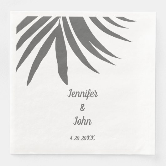 Serviette En Papier Palm Feuille gris blanc Personnalisé Mariage tropi (Devant)