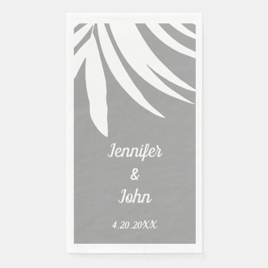 Serviette En Papier Palm Feuille gris blanc Tropical Beach Mariage (Devant)