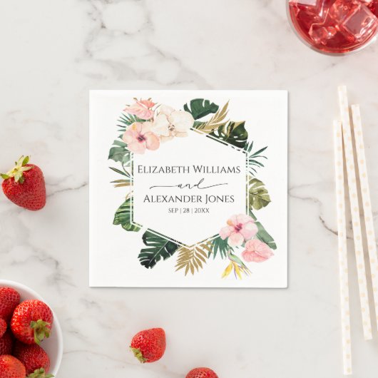 Serviette En Papier Palm Feuille Hibiscus Tropical Mariage Napkins (En situation)