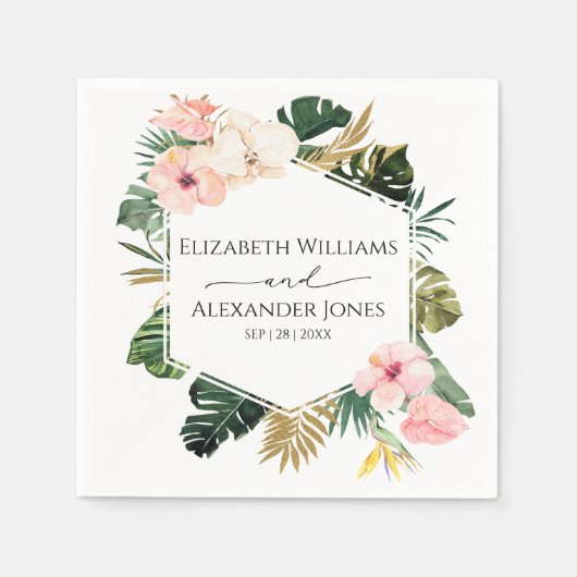 Serviette En Papier Palm Feuille Hibiscus Tropical Mariage Napkins (Devant)