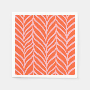 Serviette En Papier Palm Feuille Motif orange et rose