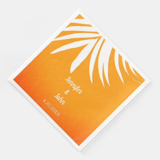 Serviette En Papier Palm Feuille Sunset Orange Cool Tropical Mariage (Coin)