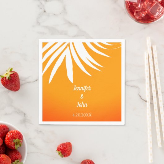 Serviette En Papier Palm Feuille Sunset Orange Cool Tropical Mariage (En situation)