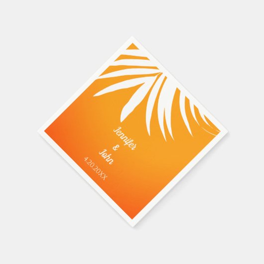 Serviette En Papier Palm Feuille Sunset Orange Cool Tropical Mariage (Coin)
