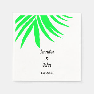 Serviette En Papier Palm Feuille Vert Blanc Personnalisé Mariage tropi