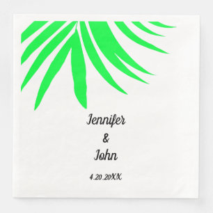 Serviette En Papier Palm Feuille Vert Blanc Personnalisé Mariage tropi