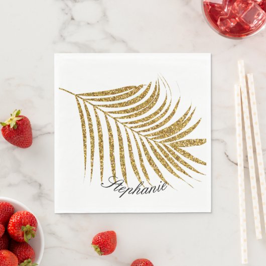 Serviette En Papier Palm Leaf Gold Parties scintillant Personnalisé No (En situation)