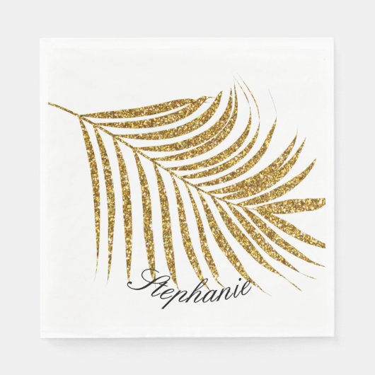 Serviette En Papier Palm Leaf Gold Parties scintillant Personnalisé No (Devant)