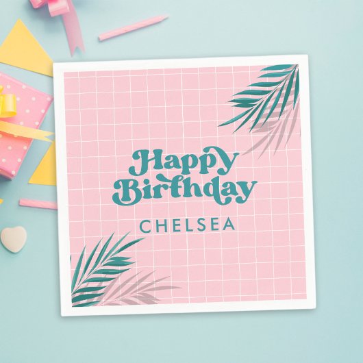 Serviette En Papier Palm Springs Pool Party Rose Adulte Anniversaire