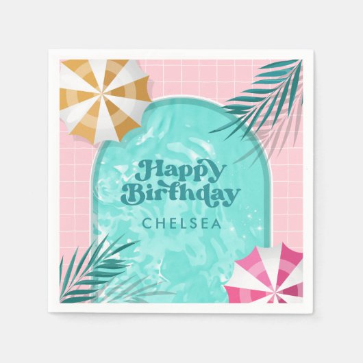 Serviette En Papier Palm Springs Pool Party Rose Adulte Anniversaire (Devant)
