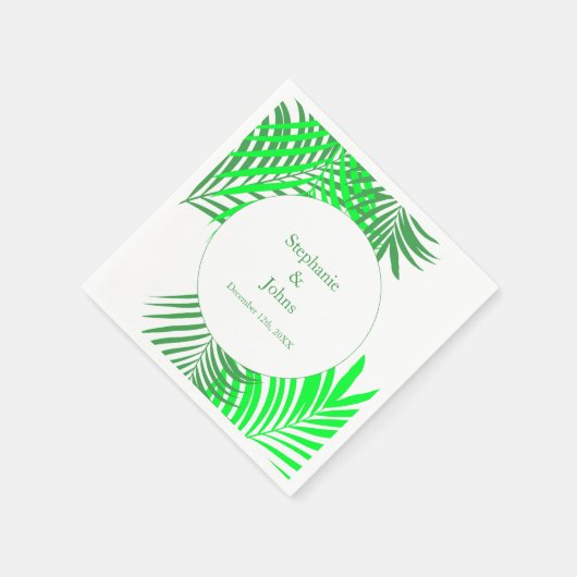 Serviette En Papier Palm Tree Art Green Feuilles Mariage élégant (Coin)