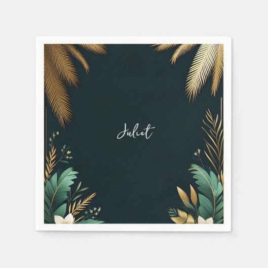 Serviette En Papier Palm Tree Beach Fête des mariées Verte Et Or (Devant)