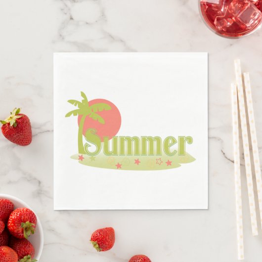 Serviette En Papier Palm Tree été avec soleil et plage (En situation)