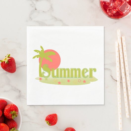 Serviette En Papier Palm Tree été avec soleil et plage