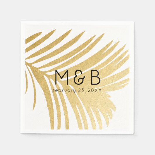 Serviette En Papier Palm Tree Feuilles Tropical Gold Personnalisé (Devant)