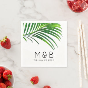 Serviette En Papier Palm Tree Feuilles Tropical Leaf Mariage Monogramm