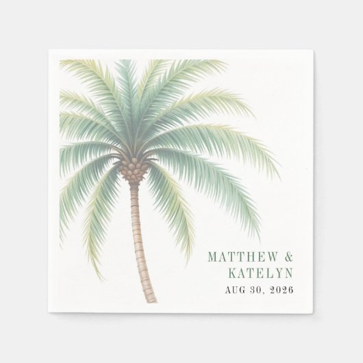 Serviette En Papier Palm Tree Island Destination Green Wedding (Devant)