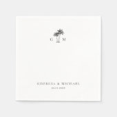Serviette En Papier Palm Tree Monogram Tropical Destination Wedding (Devant)