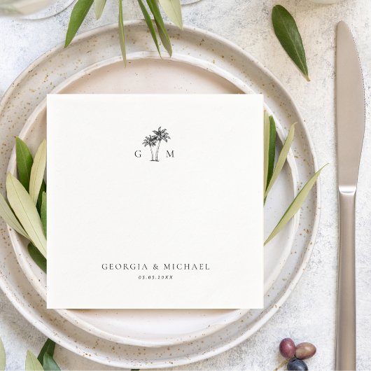 Serviette En Papier Palm Tree Monogram Tropical Destination Wedding