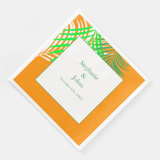 Serviette En Papier Palm Tree Orange Green Art Feuille Mariage (Coin)