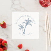 Serviette En Papier Palm Tree Plage tropicale Mariage Dusty Bleu (En situation)