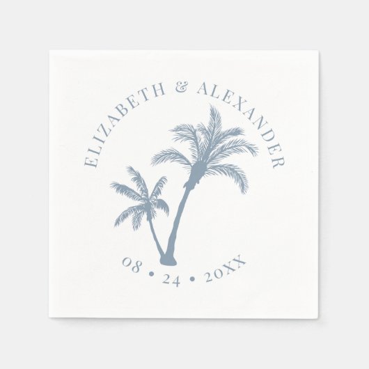Serviette En Papier Palm Tree Plage tropicale Mariage Dusty Bleu (Devant)