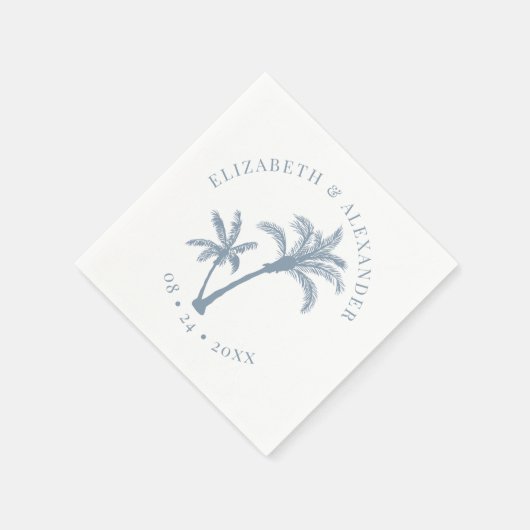 Serviette En Papier Palm Tree Plage tropicale Mariage Dusty Bleu (Coin)