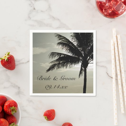 Serviette En Papier Palm Tree Silhouette Beach Mariage (En situation)