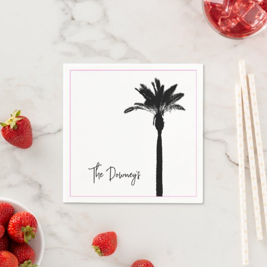 Serviette En Papier Palm Tree Silhouette Voyage Nom côtier Chic (En situation)