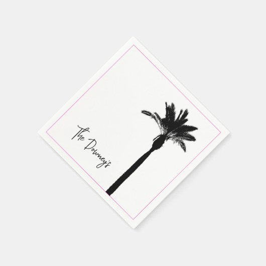 Serviette En Papier Palm Tree Silhouette Voyage Nom côtier Chic (Coin)